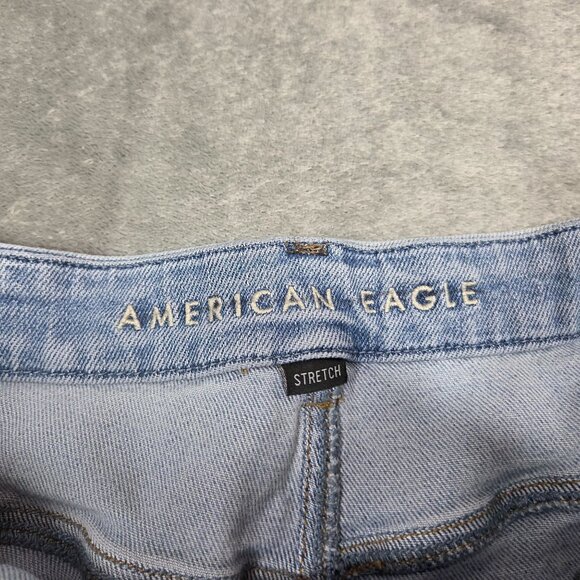 American Eagle Curvy Mom Jeans 18 Blue Stretch High Rise Ankle Length Distressed - Picture 4 of 11